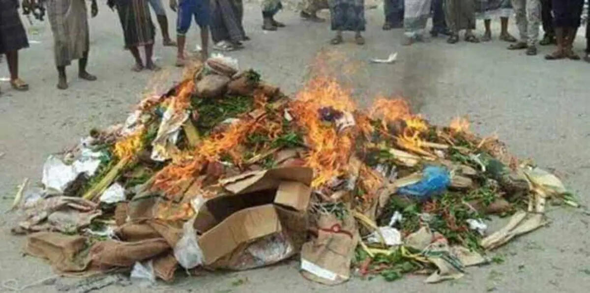 الأجهزة الأمنية في سقطرى اليمنية تُحرق 2 طن من القات