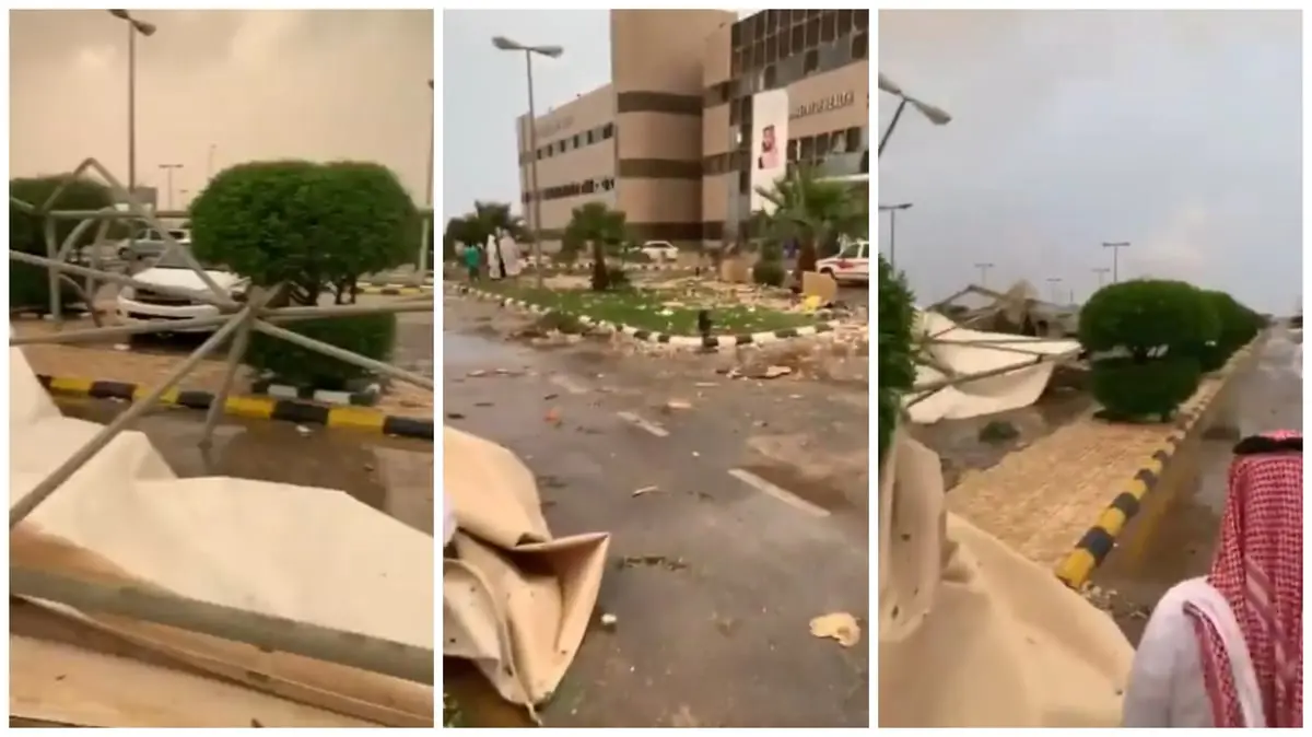 عواصف ورعود وبرد تجتاح حفر الباطن السعودية (فيديو)