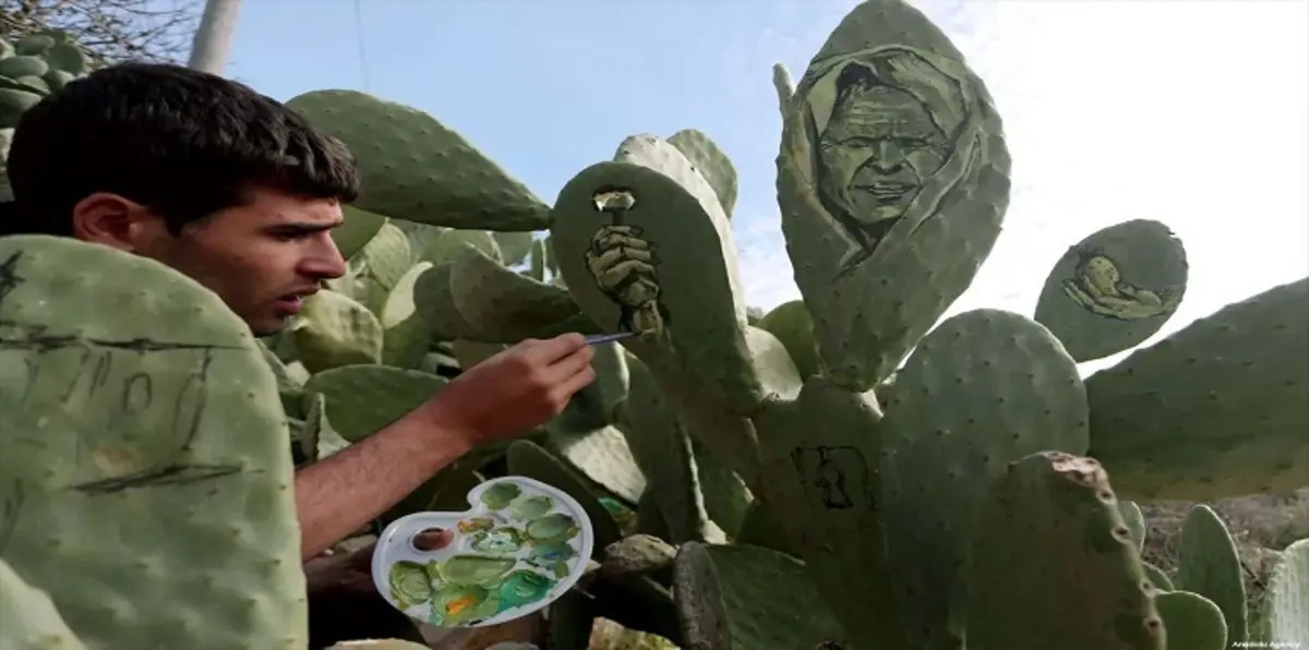 الرسم على الصبار أداة لتجسيد معاناة الفلسطينيين