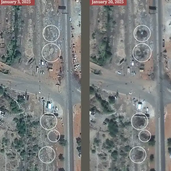 ظهر صور الأقمار الصناعية من هذه الفترة، التي راجعها مختبر ييل للأبحاث الإنسانية بقع دماء نتيجة مجزرة ارتكبتها قوات بورتسودان