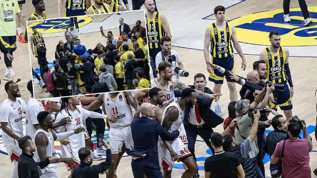 مشاجرة وفوضى عارمة في مباراة موناكو وفنربخشة بكرة السلة (فيديو)