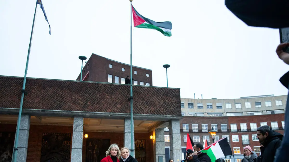 بلدية أوسلو ترفع العلم الفلسطيني تضامناً مع غزة‎
