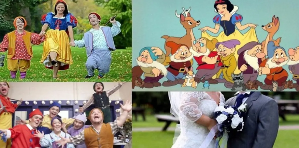 بالصور.. قزما مسرحية “بياض الثلج” يتزوجان في حفل زفاف أسطوري بحضور ابنهما المعجزة