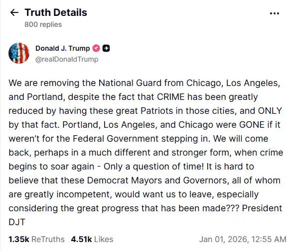 منشور ترامب حول سحب الحرس الوطني