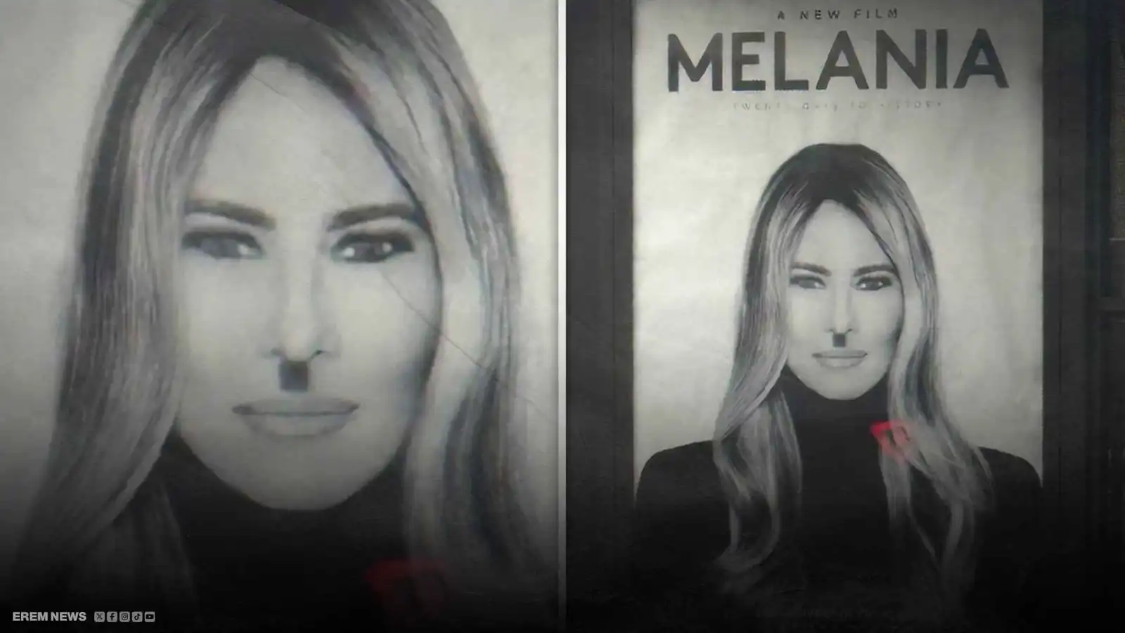 "شارب هتلر وقرنا شيطان".. ملصقات فيلم ميلانيا تحت الهجوم (فيديو إرم)