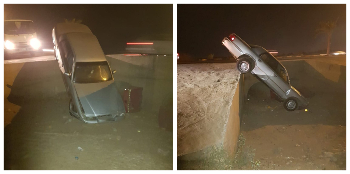 بالفيديو.. سيارة بالسعودية تهوي في موقع "تصريف سيول"