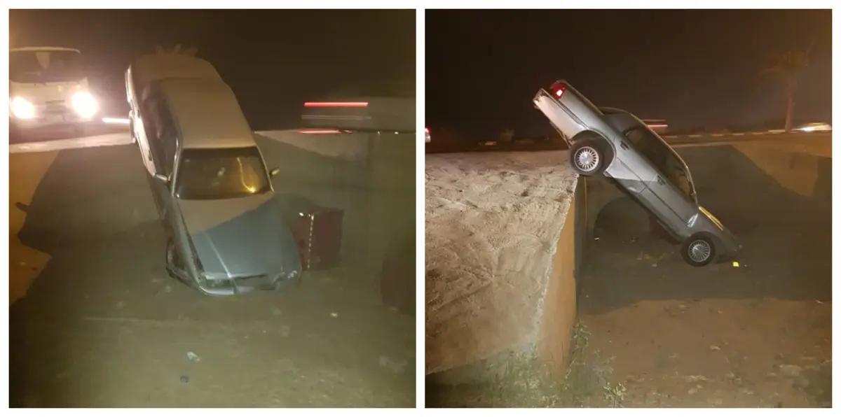 بالفيديو.. سيارة بالسعودية تهوي في موقع "تصريف سيول"