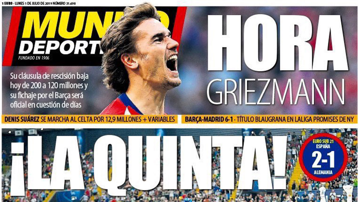 عناوين الصحف الرياضية العالمية: تتويج إسبانيا بلقب يورو تحت 21 عامًا.. وحانت "ساعة غريزمان"
