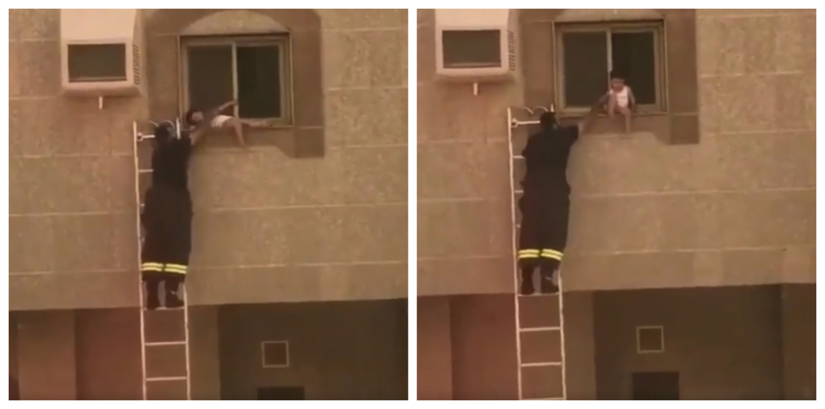 بالفيديو.. طريقة إنقاذ طفل كاد يسقط من عمارة بالكويت تثير الجدل