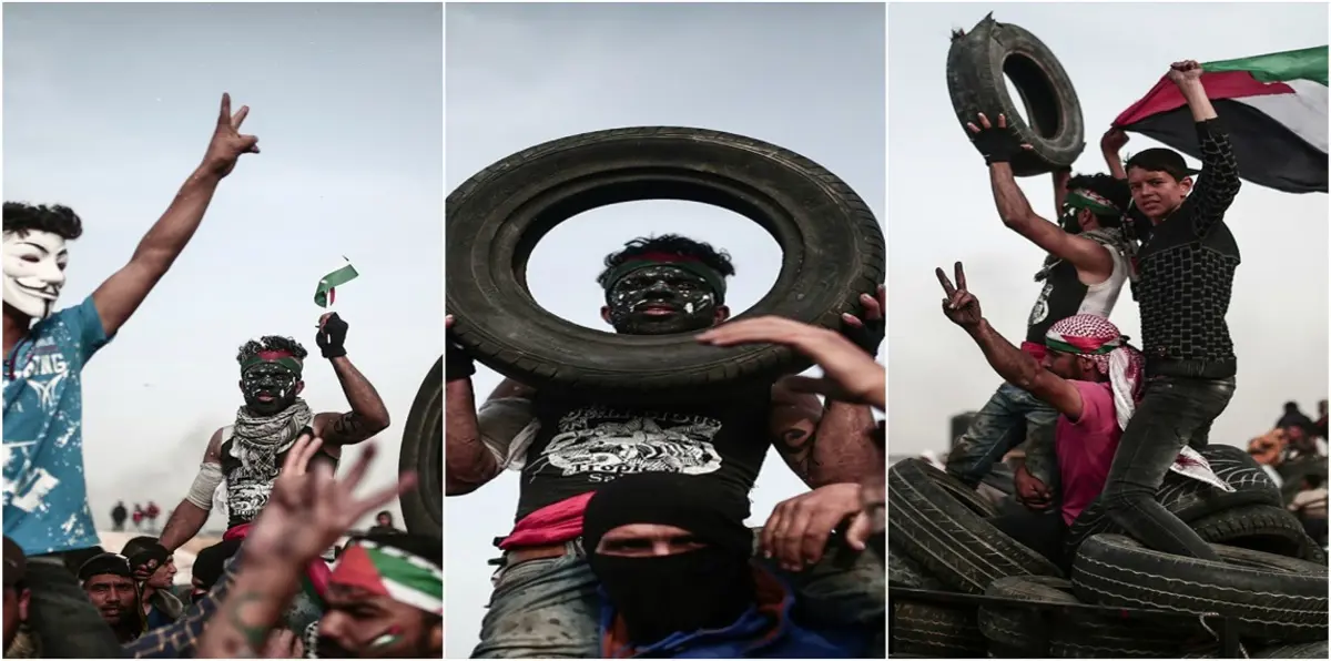 وسط حشد على الحدود.. خلافات بين متظاهري غزة حول "الكوشوك" (صور)