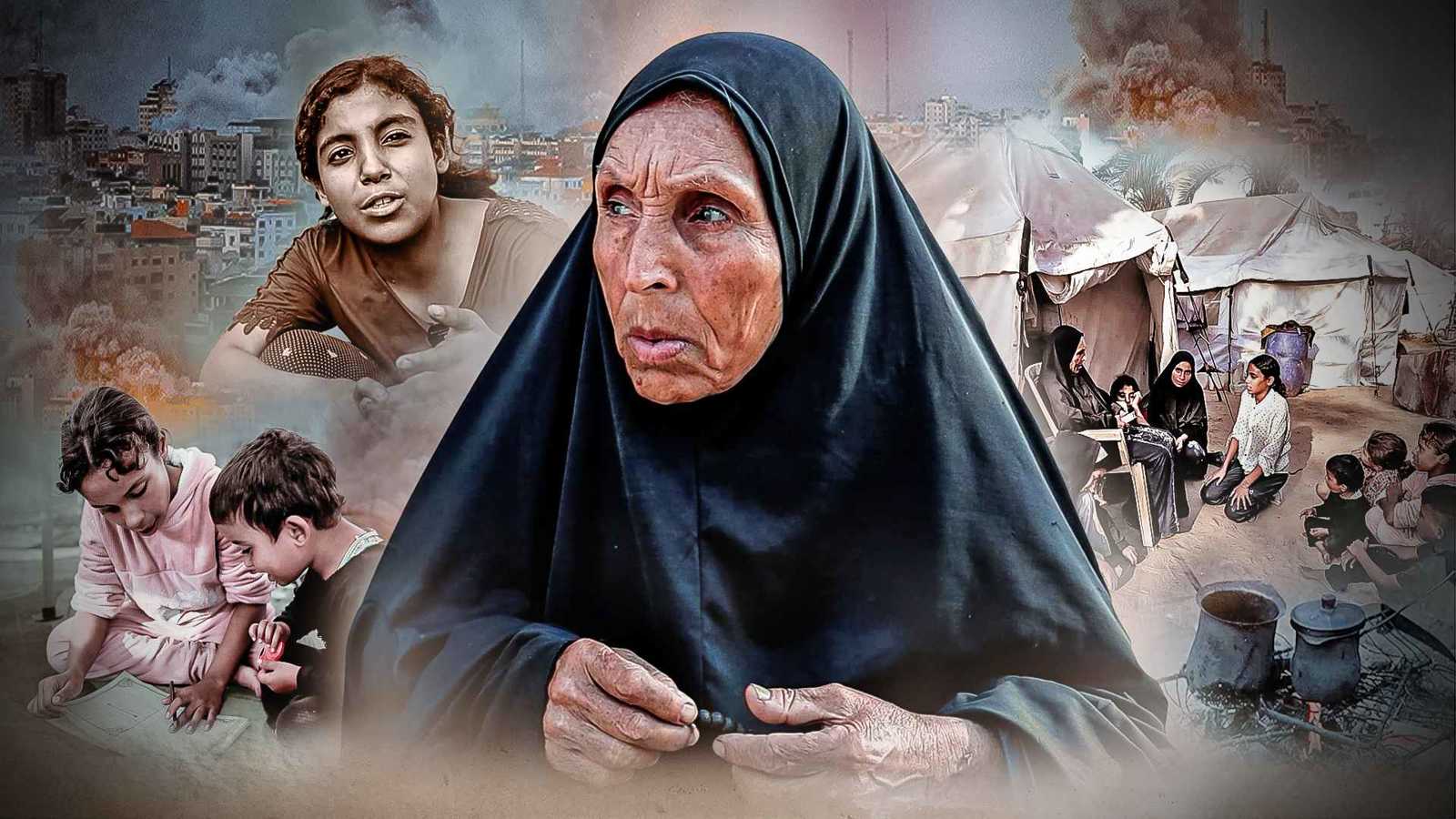 أم فلاح مع أحفادها