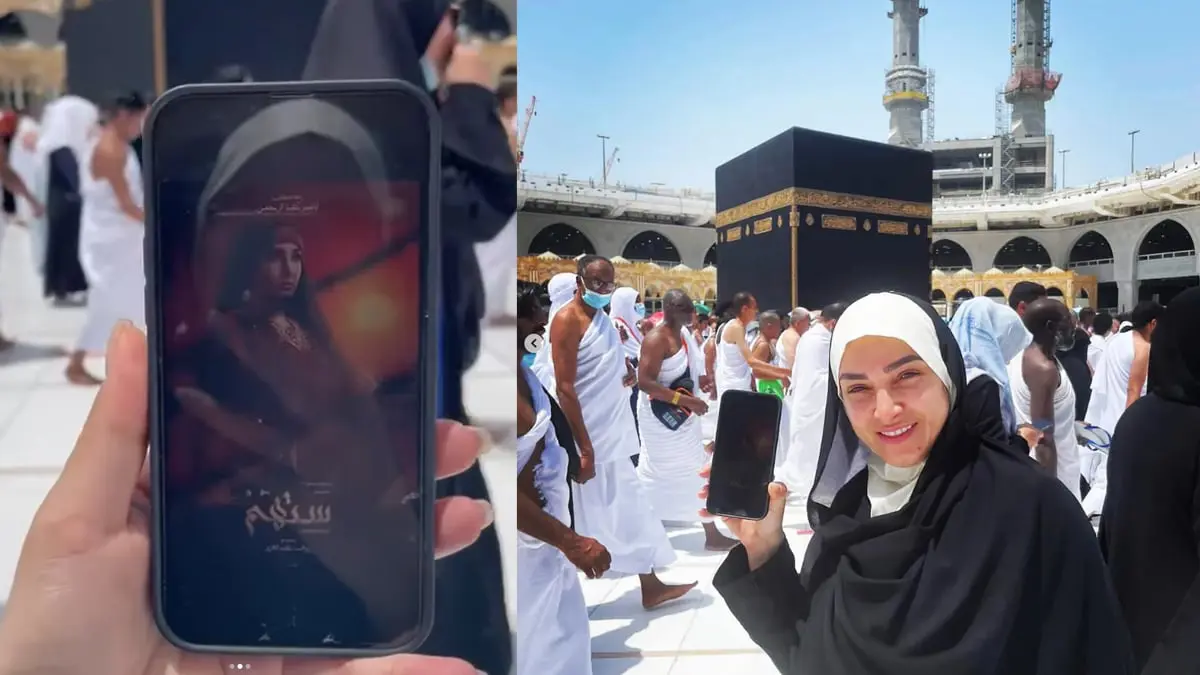 روجينا تثير جدلا وغضبا واسعين بإعلانها عن مسلسلها الجديد من أمام الكعبة