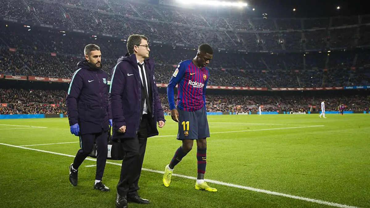 نادي برشلونة يعلن غياب عثمان ديمبلي أسبوعين بعد إصابته في مباراة ليغانيس