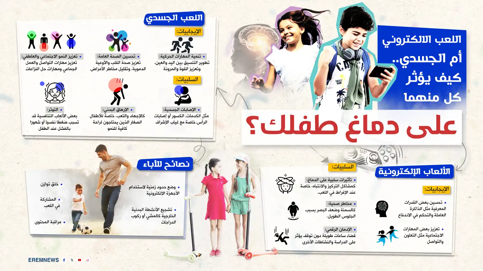 اللعب الإلكتروني أم الجسدي.. كيف يؤثر كل منهما على دماغ طفلك؟