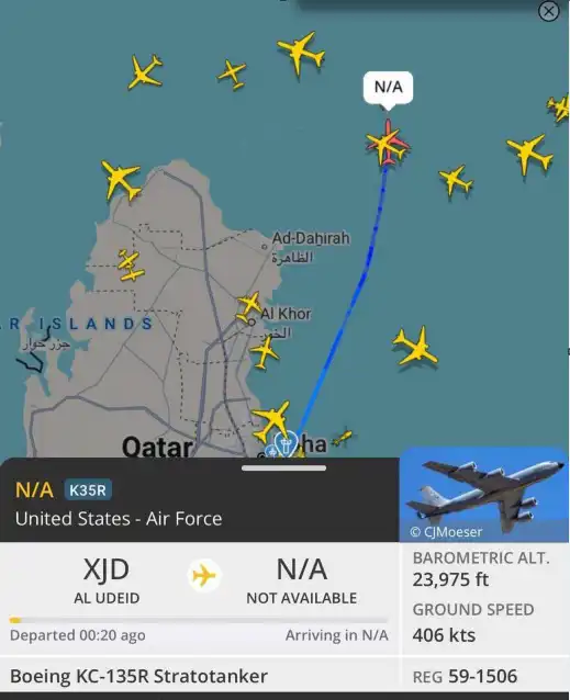 صورة توضح تحركات أمريكية قرب أجواء إيران