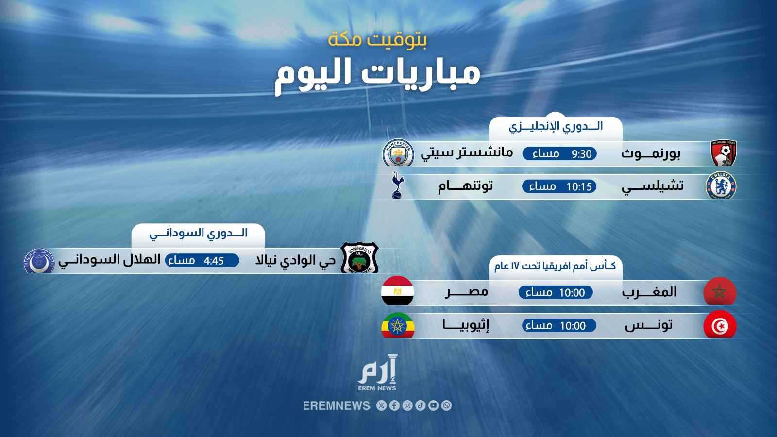 مانشستر سيتي وتشيلسي وتوتنهام.. مواعيد مباريات اليوم والقنوات الناقلة 