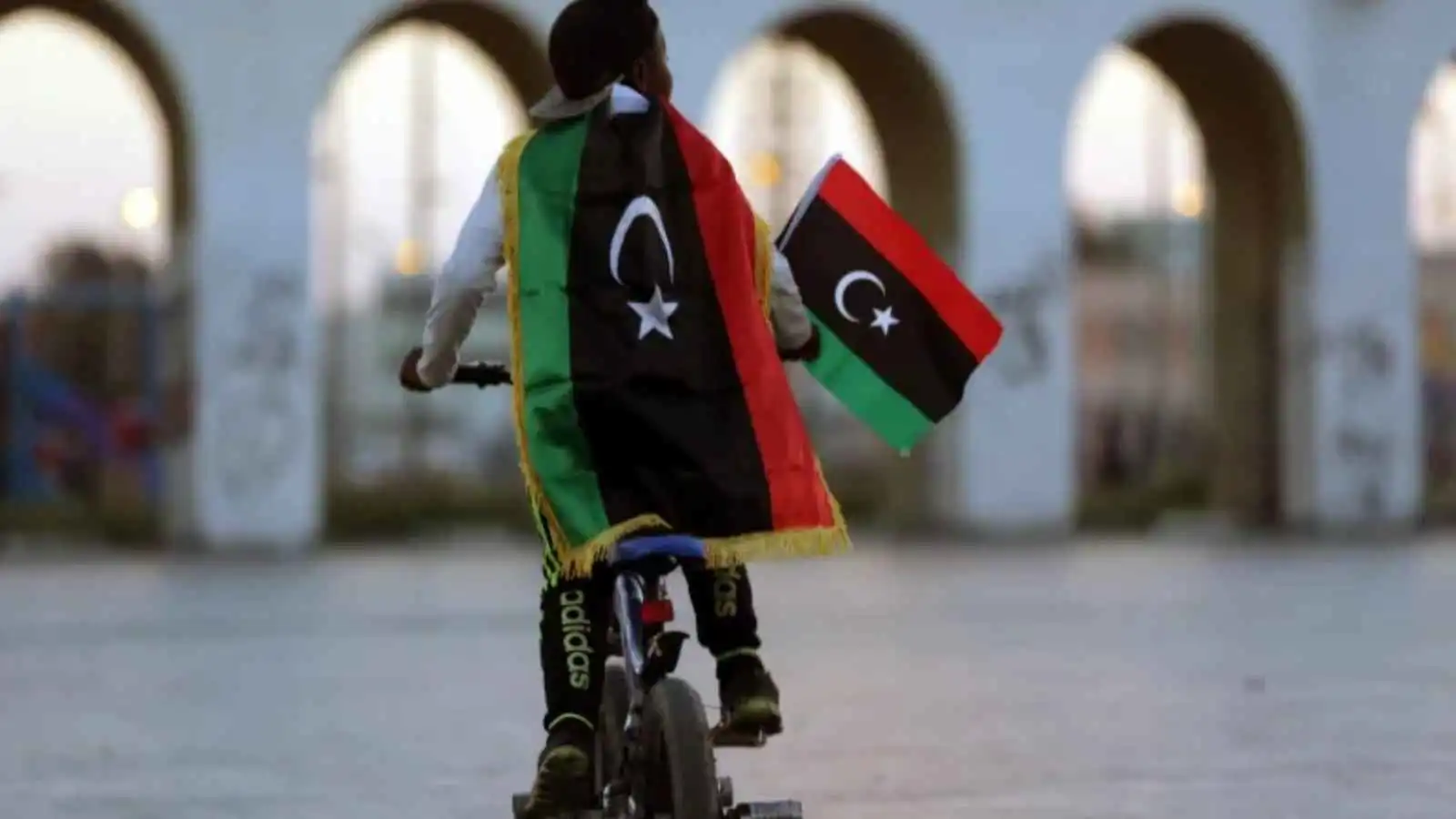 فتى يحمل علم ليبيا