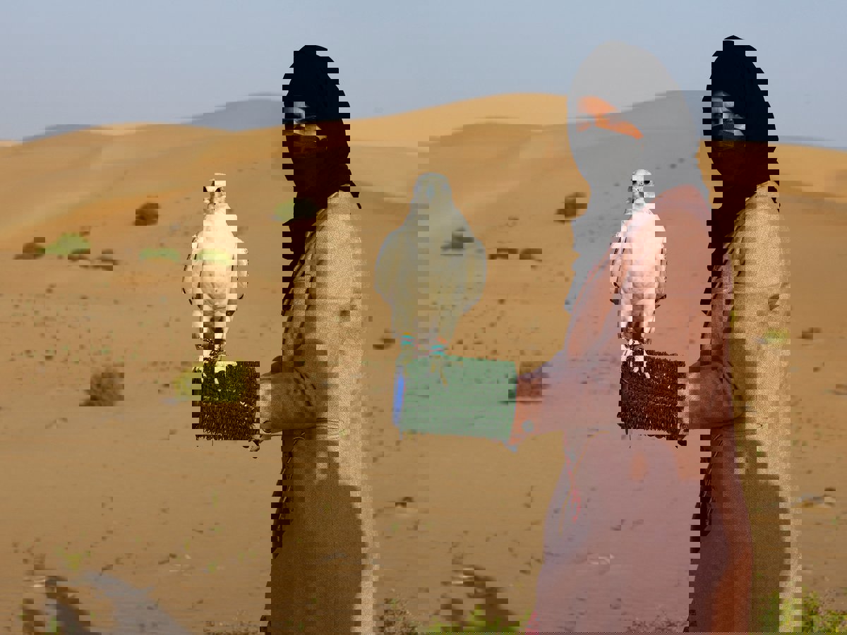 عائشة المنصوري.. إماراتية تعشق الصيد بالصقور وتعلمه للنساء