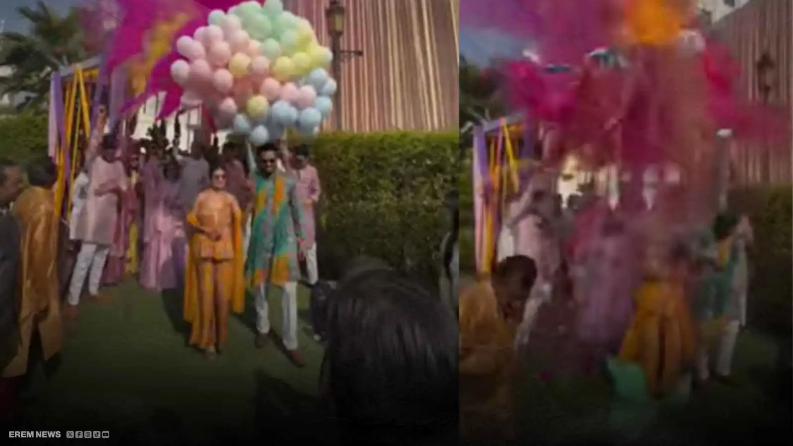 بالونات مشتعلة وحروق.. كيف انتهت مراسم حفل عروسين؟ (فيديو إرم)