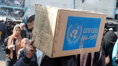 جانب من مساعدات الأونروا في قطاع غزة