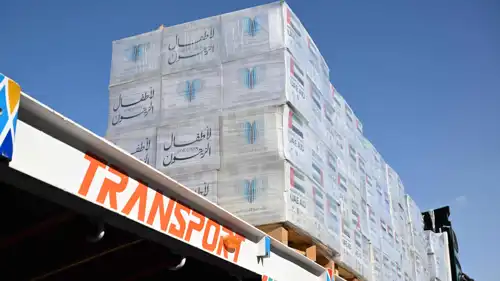 قافلة المساعدات الإماراتية لدى دخولها غزة