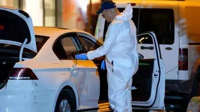 خلال فحص السيارة التي تعرضت للهجوم