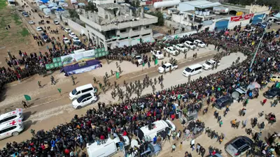 من مراسم عملية التبادل بين إسرائيل وحماس