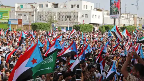 أنصار المجلس الانتقالي الجنوبي خلال احتجاج في عدن