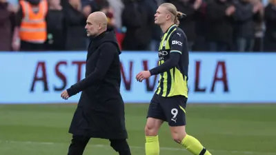 غوارديولا وهالاند بعد مباراة أستون فيلا والسيتي