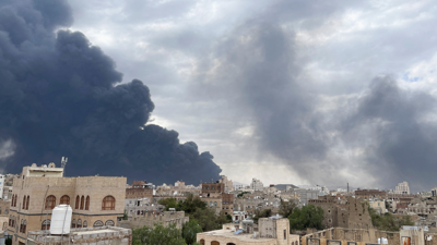 جانب من قصف مطار صنعاء