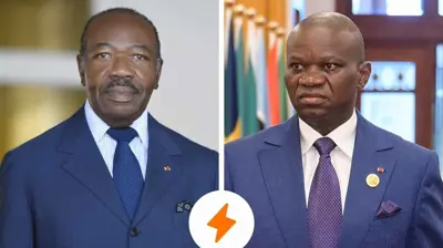 رئيس الغابون السابق علي بونغو أونديمبا، وقائد السلطة الحالية الجنرال بريس كلوتير أوليغي نغيما.