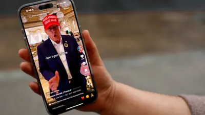  امرأة تستعرض بهاتفها صفحة ترامب على تيك توك