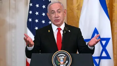 رئيس الوزراء الإسرائيلي خلال مؤتمر صحفي مع ترامب