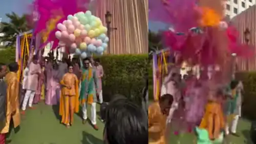 لحظة انفجار البالونات في الحفل 