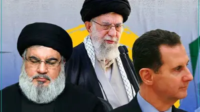 باشار الأسد وحسن نصر الله وفي الخلف المرشد الإيراني علي خامنئي