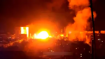 لحظة انفجار مسيرة روسية في خاركيف