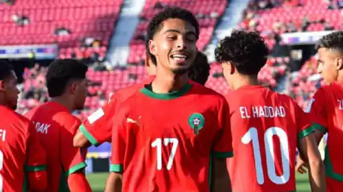 احتفال لاعب المغرب في مباراة إسبانيا بمونديال الشباب