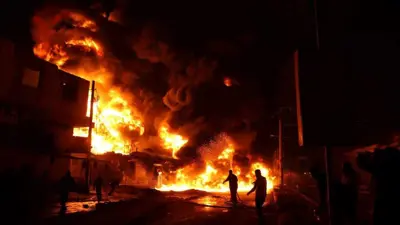 حريق محطة محروقات بمدينة الباب في حلب 