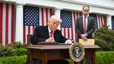 ترامب لحظة توقيع قرار الرسوم