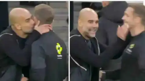 بيب غوارديولا مع حكم مباراة آرسنال ضد مانشستر سيتي