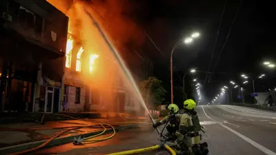 هجوم سابق بطائرة مسيرة وصاروخ روسي في كييف