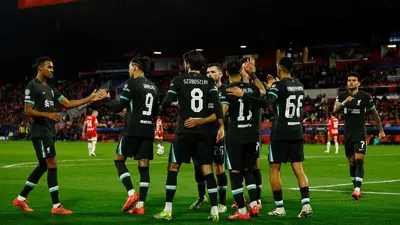 لاعبو ليفربول يحتفلون بالفوز على جيرونا