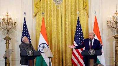  ترامب ومودي خلال مؤتمر صحفي سابق