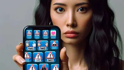 امرأة تحمل هاتف ذكي، يطهر فيه نوافذ لبرامج ضارة