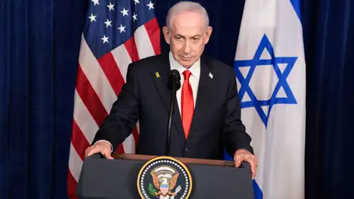 نتنياهو خلال مؤتمره الصحفي مع ترامب