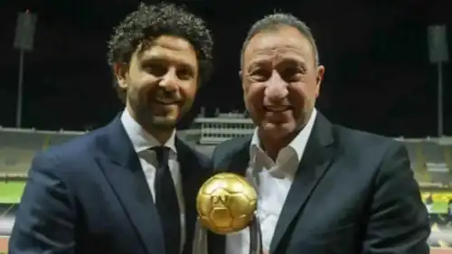 محمود الخطيب رئيس الأهلي المصري مع حسام غالي