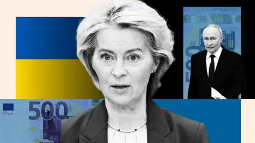 رئيسة المفوضية الأوروبية أورسولا فون دير لاين والرئيس الروسي بوتين.