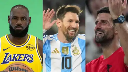 ليونيل ميسي مع ليبرون جيمس ونوفاك ديوكوفيتش