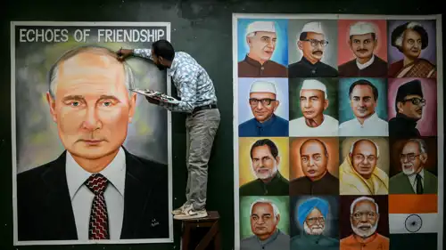 لوحة لبوتين ورؤساء وزراء الهند