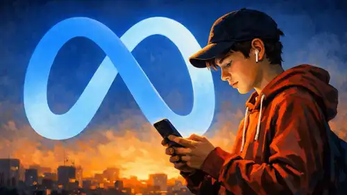 طفل إلى جانب شعار ميتا (تعبيرية)